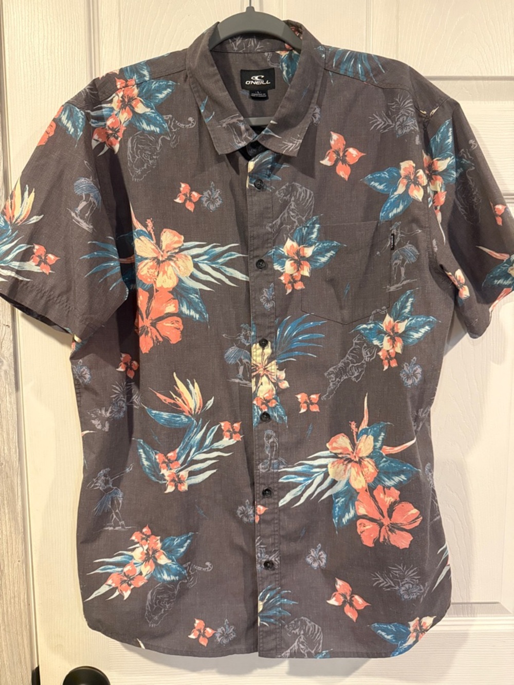 O'Neill Men's Gray Tropical Floral Short-Sleeve Button Shirt